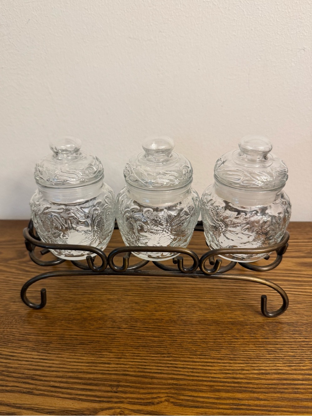 Vintage Princess House Fantasia Glass Spice Rack 3 Jar Set EUC